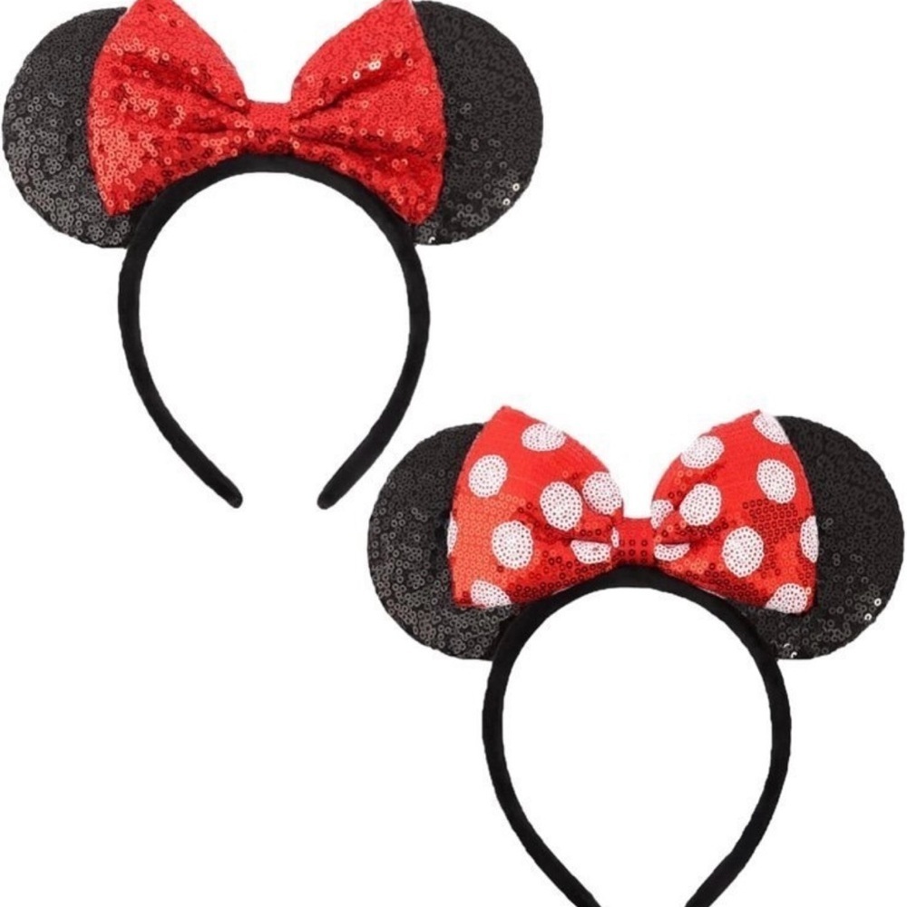 ETLUK Mouse Ears Headbands, 2 PCS Black Red Bow Headband, Classic Shinny Bow Cut - Picture 3 of 4